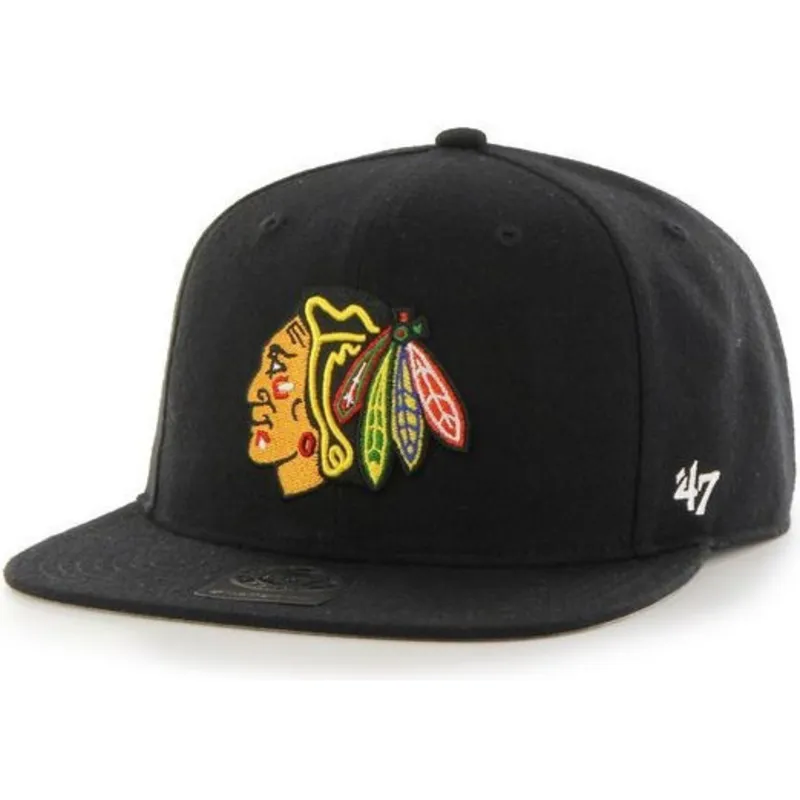 petten-plat-zwart-snapback-van-chicago-blackhawks-nhl-van-47-brand