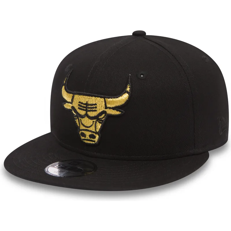 petten-plat-zwart-snapback-voor-kinderen-oro-9fifty-golden-van-chicago-bulls-nba-van-new-era