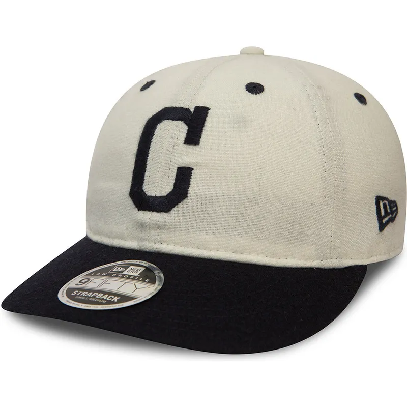 petten-plat-wit-verstelbaar-9fifty-low-profile-flannel-van-cleveland-indians-mlb-van-new-era