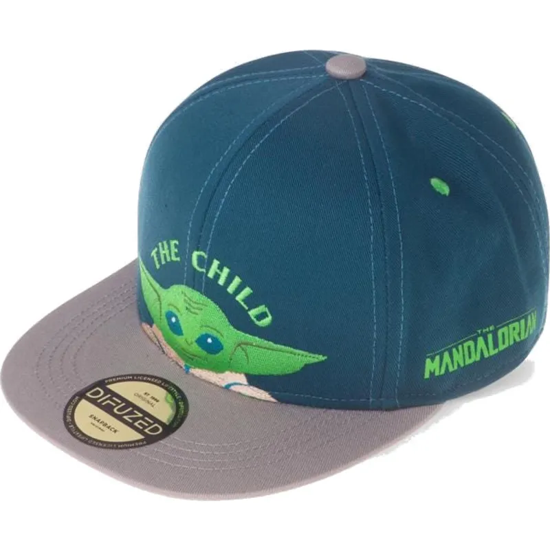 petten-plat-blauw-snapback-voor-kinderen-baby-yoda-the-child-the-mandalorian-van-difuzed