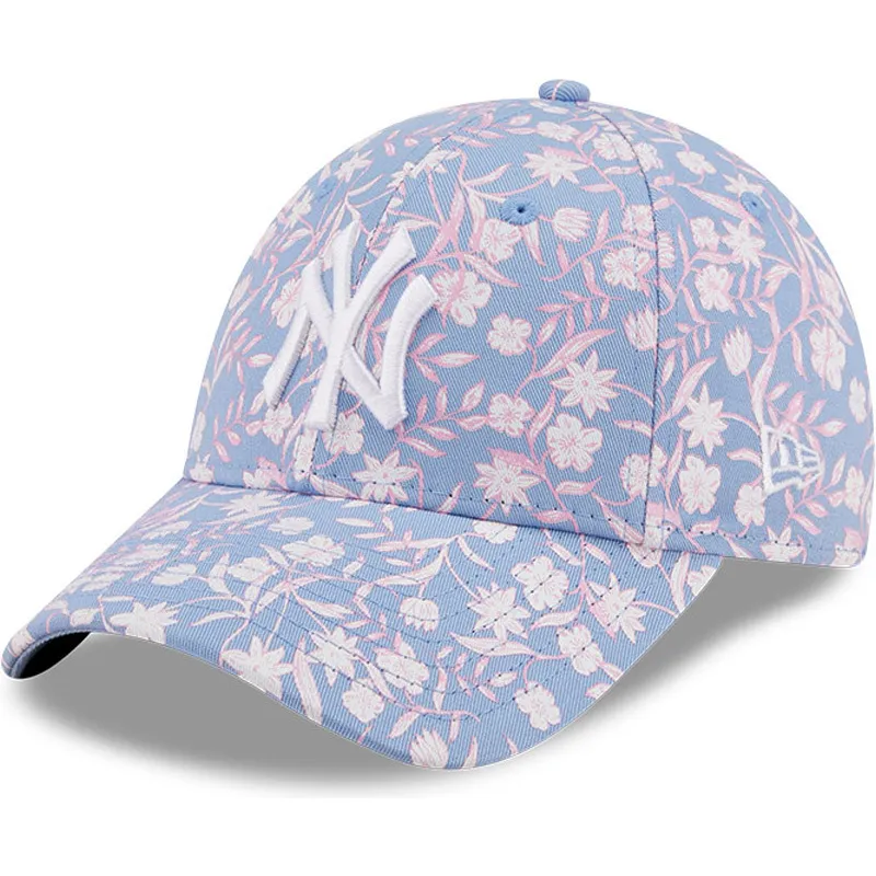 petten-gebogen-blauw-verstelbaar-rosa-9forty-floral-van-new-york-yankees-mlb-van-new-era
