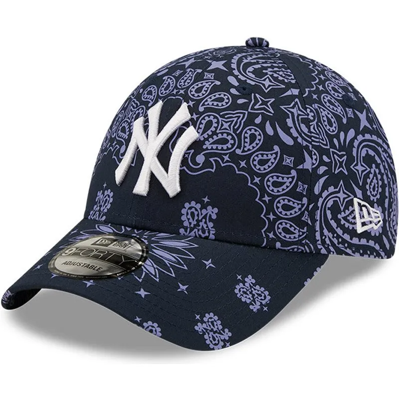 petten-gebogen-marineblauw-verstelbaar-9forty-paisley-print-van-new-york-yankees-mlb-van-new-era
