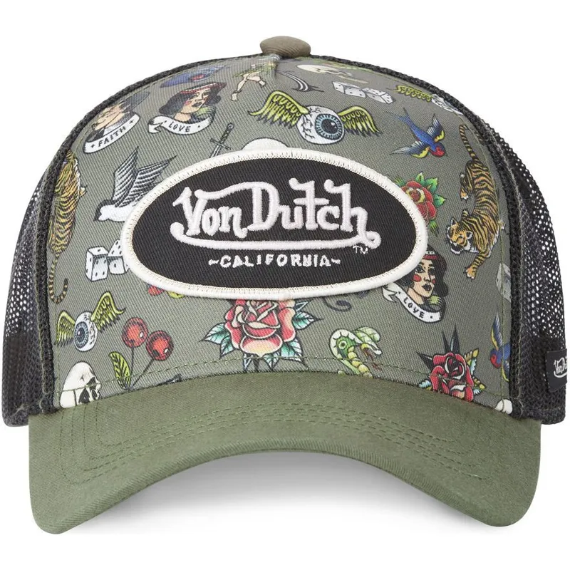 petten-gebogen-groen-snapback-tattoo-tat-k-van-von-dutch