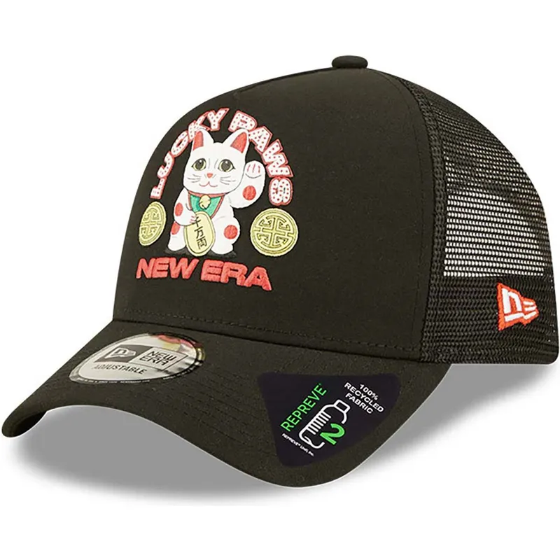 petten-gebogen-zwart-snapback-a-frame-repreve-lucky-paws-van-new-era