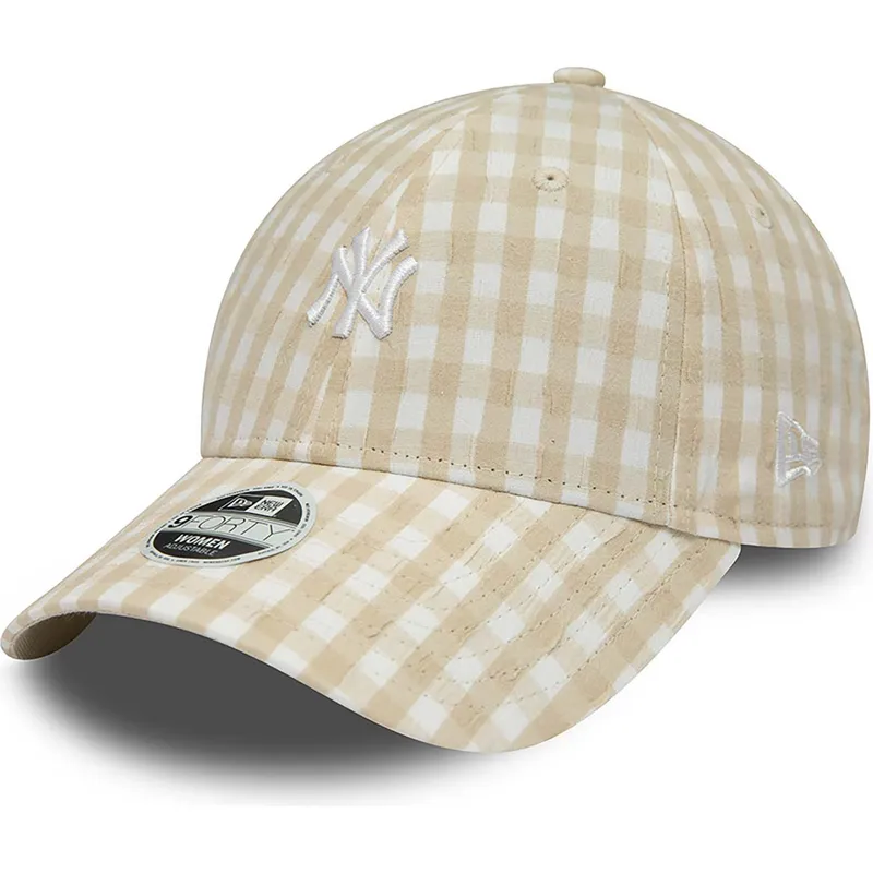 petten-gebogen-beige-verstelbaar-9forty-gingham-van-new-york-yankees-mlb-van-new-era