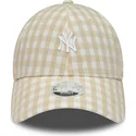 petten-gebogen-beige-verstelbaar-9forty-gingham-van-new-york-yankees-mlb-van-new-era