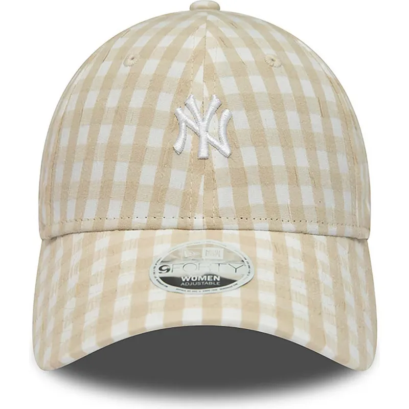 petten-gebogen-beige-verstelbaar-9forty-gingham-van-new-york-yankees-mlb-van-new-era