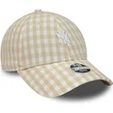 petten-gebogen-beige-verstelbaar-9forty-gingham-van-new-york-yankees-mlb-van-new-era