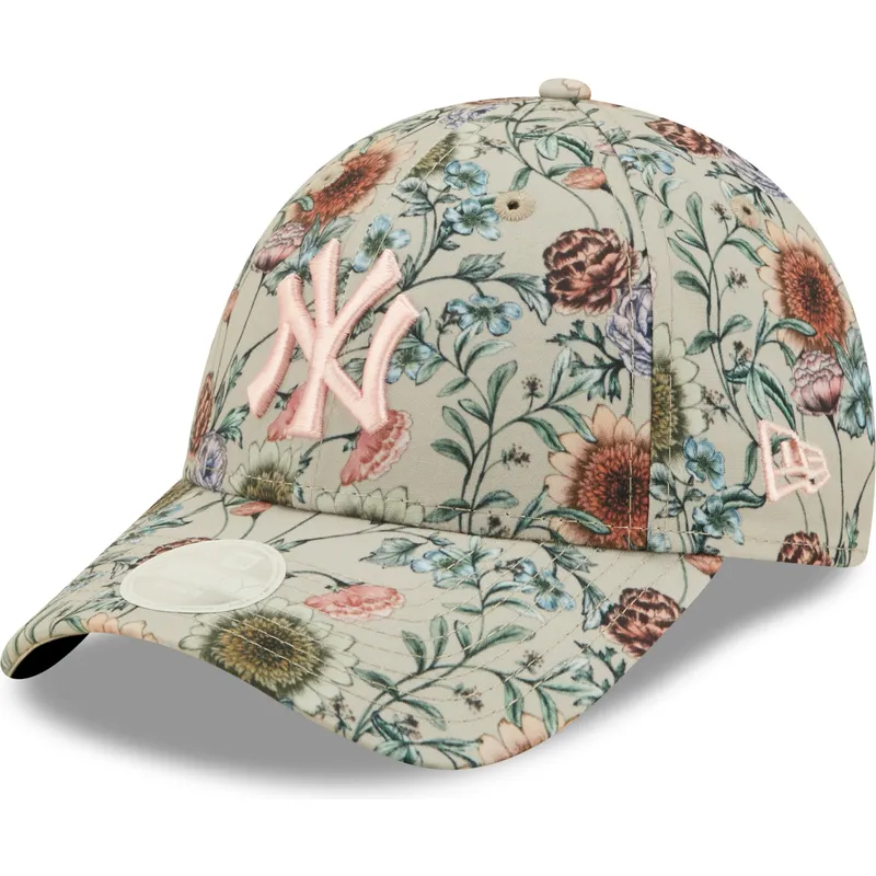 petten-gebogen-beige-verstelbaar-9forty-all-over-print-floral-van-new-york-yankees-mlb-van-new-era