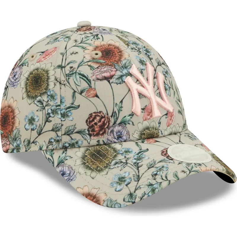 petten-gebogen-beige-verstelbaar-9forty-all-over-print-floral-van-new-york-yankees-mlb-van-new-era