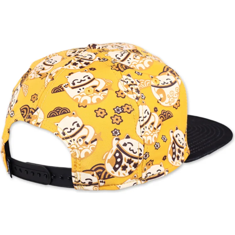 petten-plat-geel-snapback-lucky-cat-linen-van-djinns