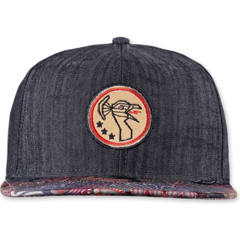 petten-plat-zwart-snapback-peacock-linen-rev-van-djinns