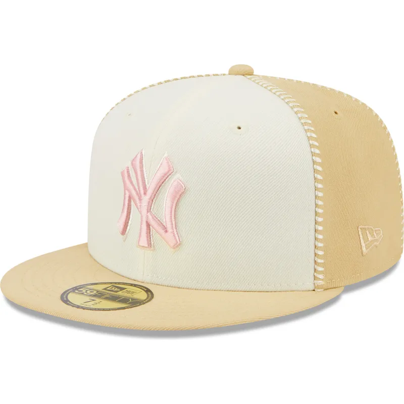 petten-plat-beige-fitted-rosa-59fifty-seam-stitch-van-new-york-yankees-mlb-van-new-era