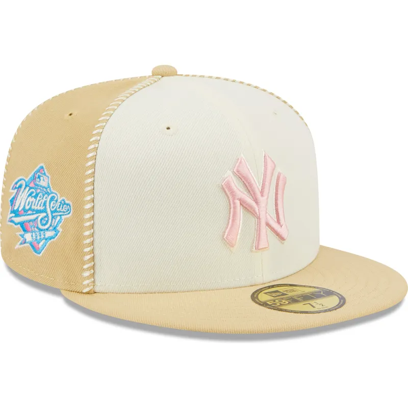 petten-plat-beige-fitted-rosa-59fifty-seam-stitch-van-new-york-yankees-mlb-van-new-era