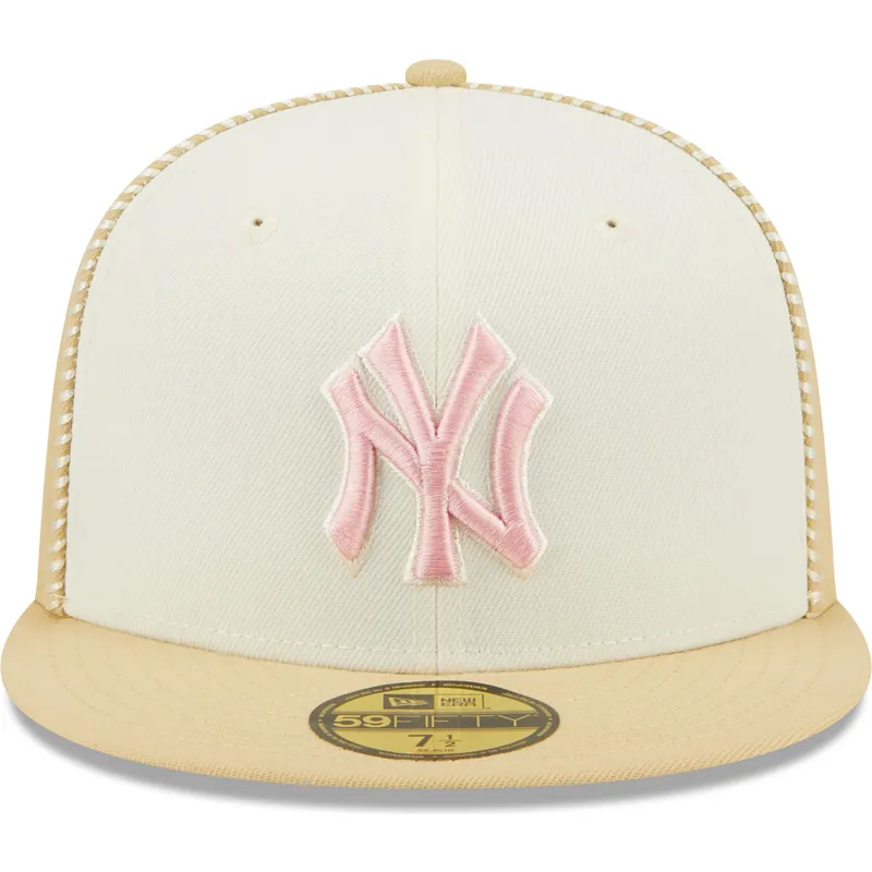 petten-plat-beige-fitted-rosa-59fifty-seam-stitch-van-new-york-yankees-mlb-van-new-era