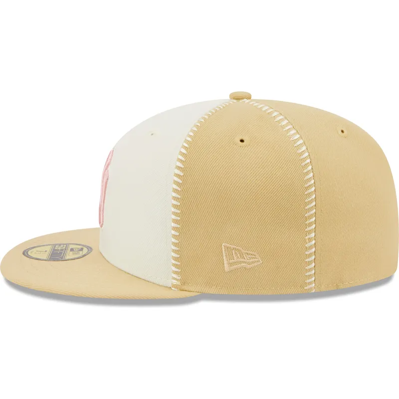 petten-plat-beige-fitted-rosa-59fifty-seam-stitch-van-new-york-yankees-mlb-van-new-era