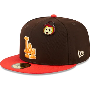 Petten plat bruin fitted 59FIFTY The Elements Fire Pin van Los Angeles Dodgers MLB van New Era