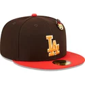 petten-plat-bruin-fitted-59fifty-the-elements-fire-pin-van-los-angeles-dodgers-mlb-van-new-era