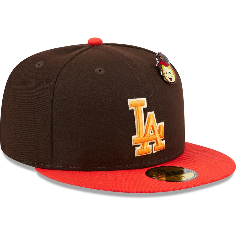petten-plat-bruin-fitted-59fifty-the-elements-fire-pin-van-los-angeles-dodgers-mlb-van-new-era