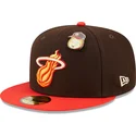 petten-plat-bruin-fitted-59fifty-the-elements-fire-pin-van-miami-heat-nba-van-new-era