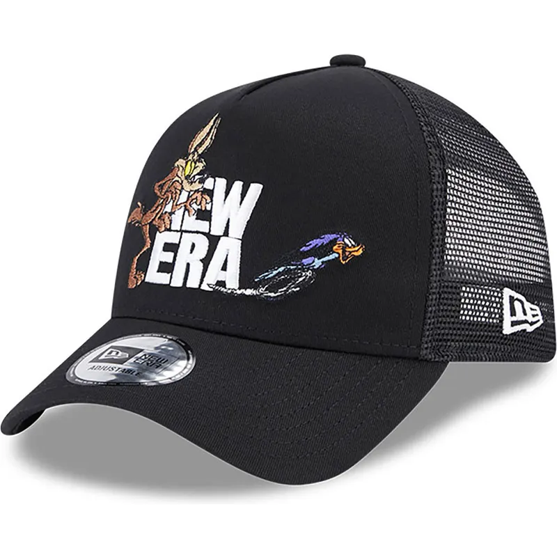 petten-gebogen-zwart-snapback-a-frame-van-coyote-y-correcaminos-looney-tunes-van-new-era