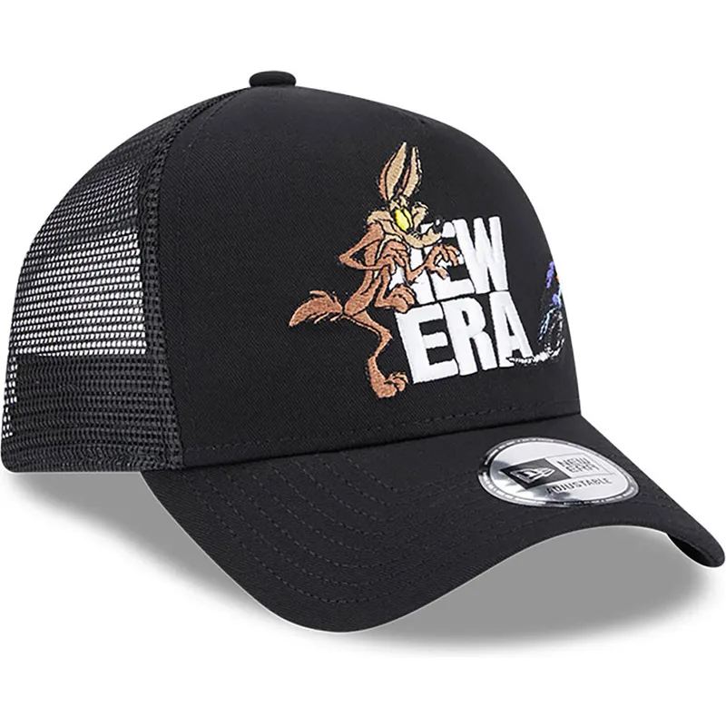 petten-gebogen-zwart-snapback-a-frame-van-coyote-y-correcaminos-looney-tunes-van-new-era