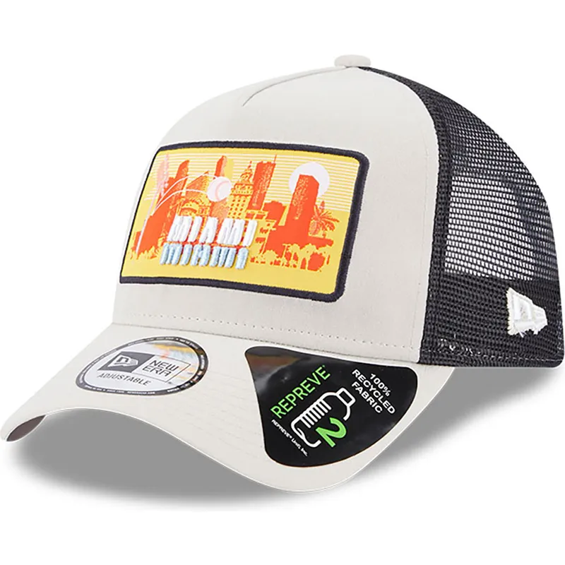 petten-gebogen-beige-snapback-a-frame-repreve-license-plate-van-miami-van-new-era