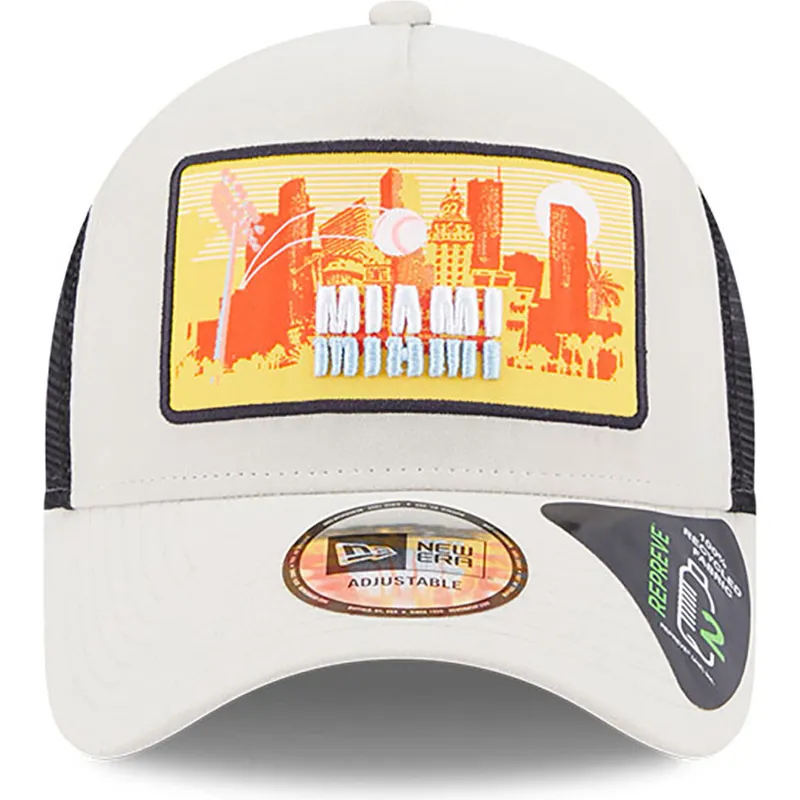 petten-gebogen-beige-snapback-a-frame-repreve-license-plate-van-miami-van-new-era