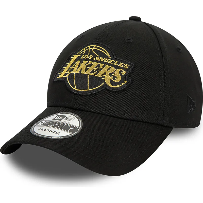 petten-gebogen-zwart-verstelbaar-9forty-metallic-badge-van-los-angeles-lakers-nba-van-new-era
