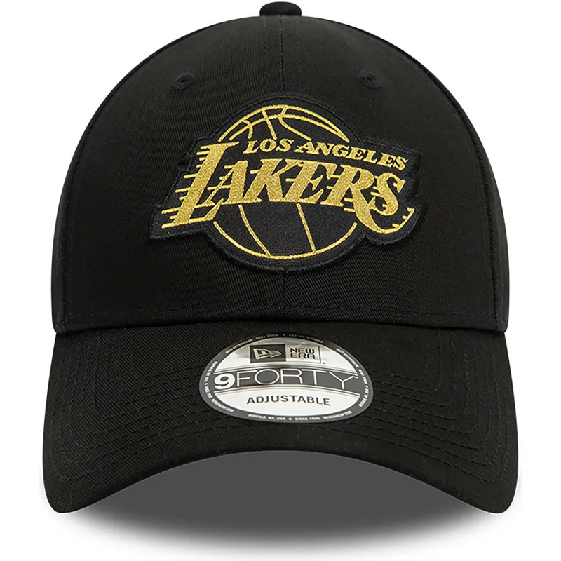 petten-gebogen-zwart-verstelbaar-9forty-metallic-badge-van-los-angeles-lakers-nba-van-new-era