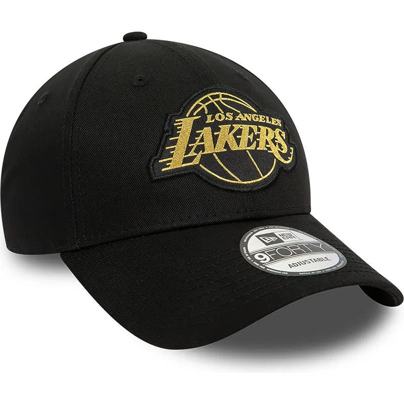 petten-gebogen-zwart-verstelbaar-9forty-metallic-badge-van-los-angeles-lakers-nba-van-new-era