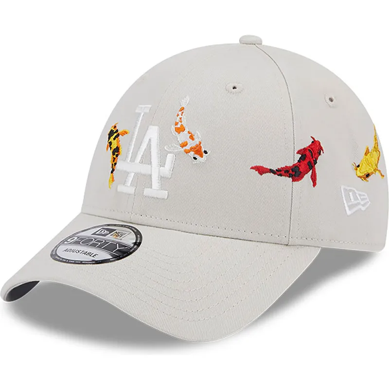 petten-gebogen-beige-verstelbaar-9forty-koi-fish-van-los-angeles-dodgers-mlb-van-new-era