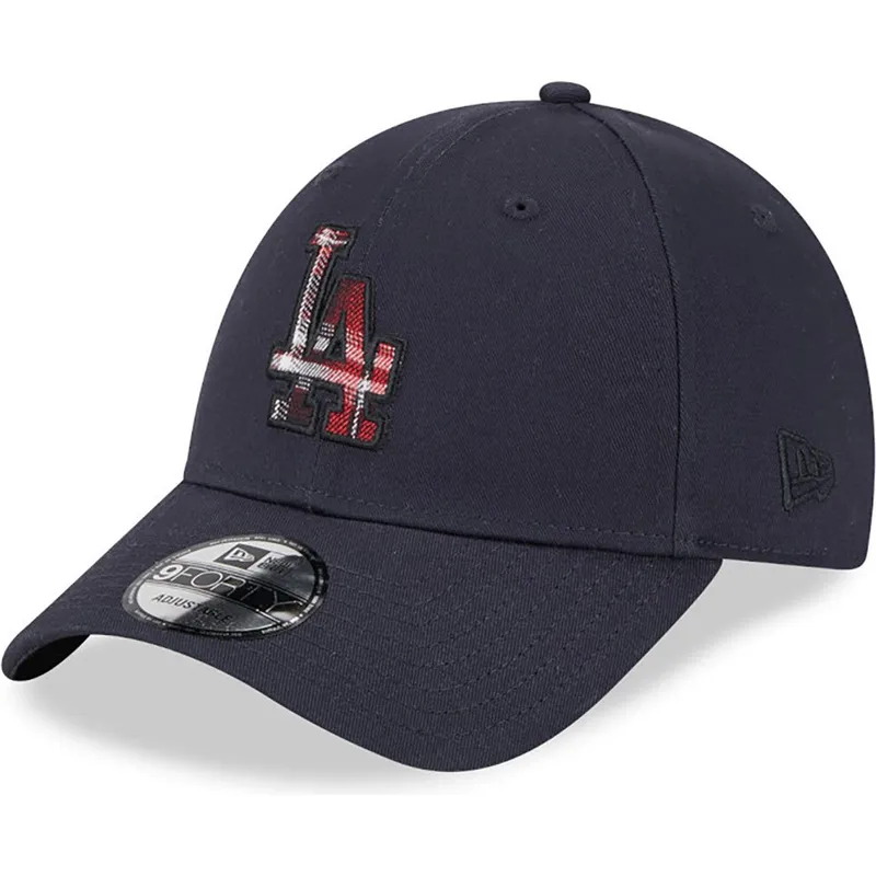 petten-gebogen-marineblauw-verstelbaar-9forty-check-infill-van-los-angeles-dodgers-mlb-van-new-era