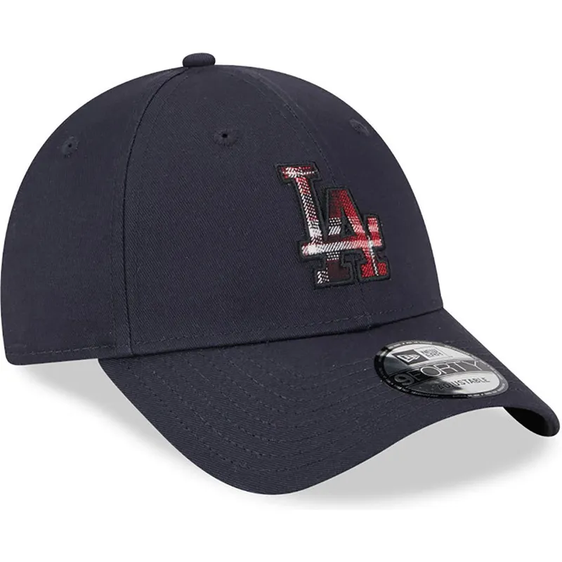 petten-gebogen-marineblauw-verstelbaar-9forty-check-infill-van-los-angeles-dodgers-mlb-van-new-era