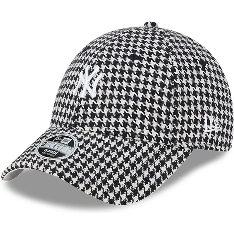 petten-gebogen-zwart-verstelbaar-9forty-houndstooth-van-new-york-yankees-mlb-van-new-era
