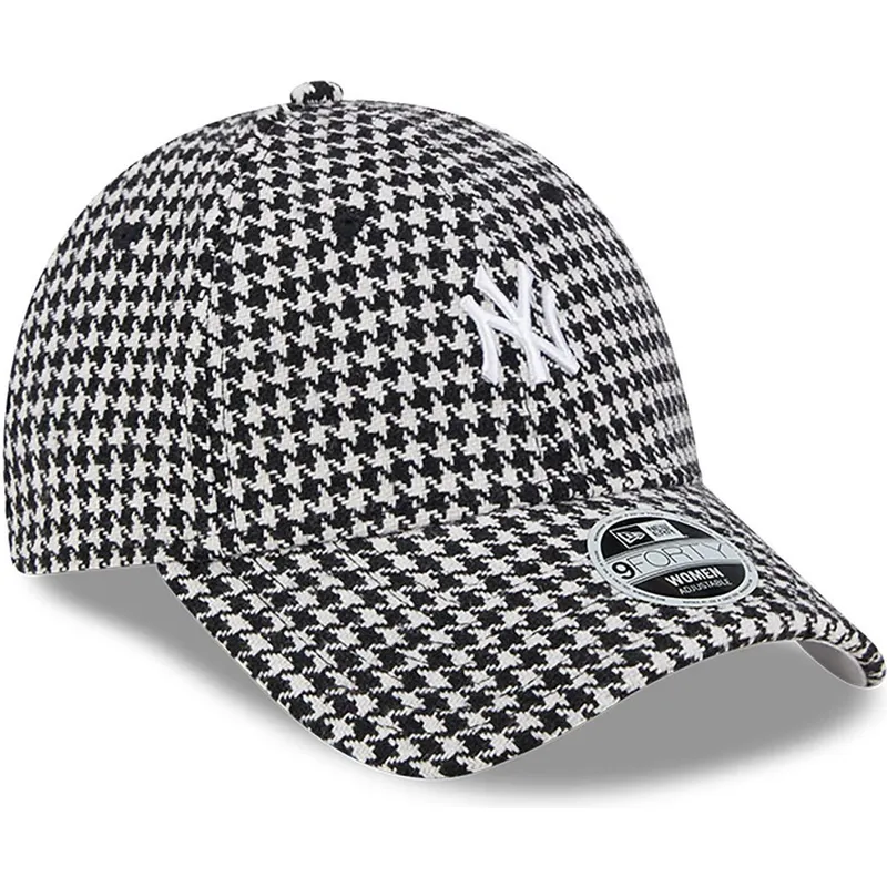 petten-gebogen-zwart-verstelbaar-9forty-houndstooth-van-new-york-yankees-mlb-van-new-era
