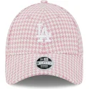 petten-gebogen-roze-verstelbaar-9forty-houndstooth-van-los-angeles-dodgers-mlb-van-new-era