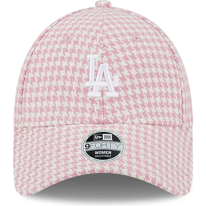 petten-gebogen-roze-verstelbaar-9forty-houndstooth-van-los-angeles-dodgers-mlb-van-new-era
