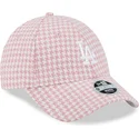 petten-gebogen-roze-verstelbaar-9forty-houndstooth-van-los-angeles-dodgers-mlb-van-new-era