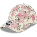 petten-gebogen-beige-verstelbaar-rosa-9forty-floral-cord-van-new-york-yankees-mlb-van-new-era