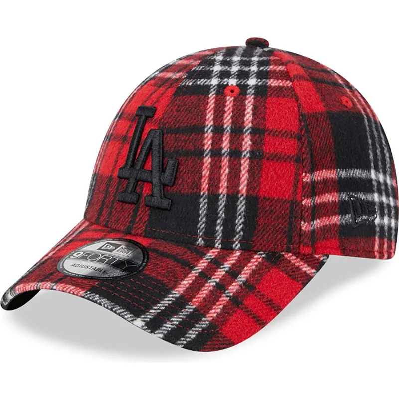 petten-gebogen-rood-verstelbaar-9forty-check-van-los-angeles-dodgers-mlb-van-new-era