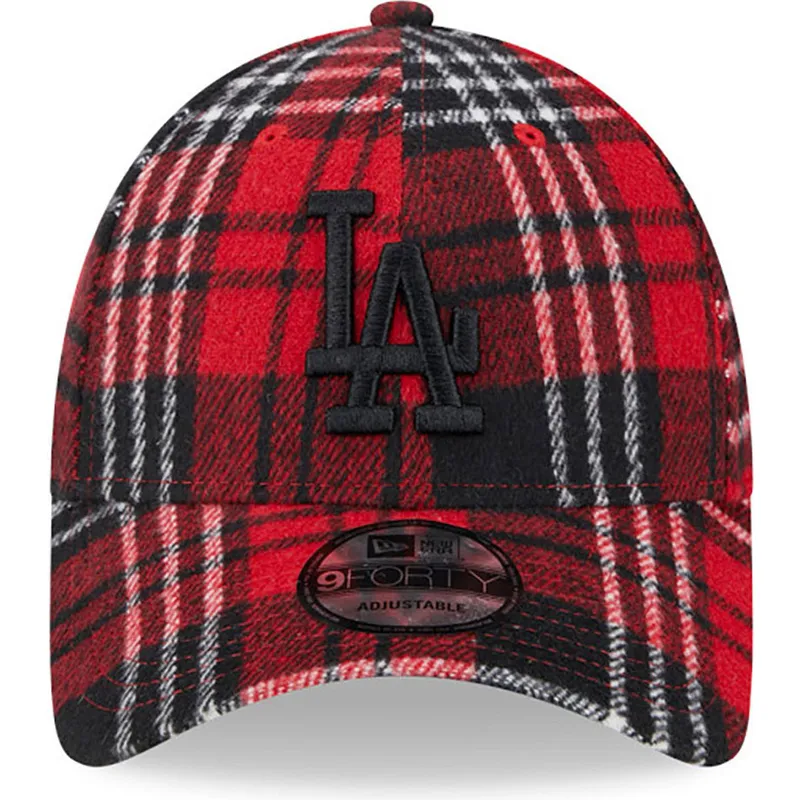 petten-gebogen-rood-verstelbaar-9forty-check-van-los-angeles-dodgers-mlb-van-new-era