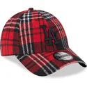 petten-gebogen-rood-verstelbaar-9forty-check-van-los-angeles-dodgers-mlb-van-new-era