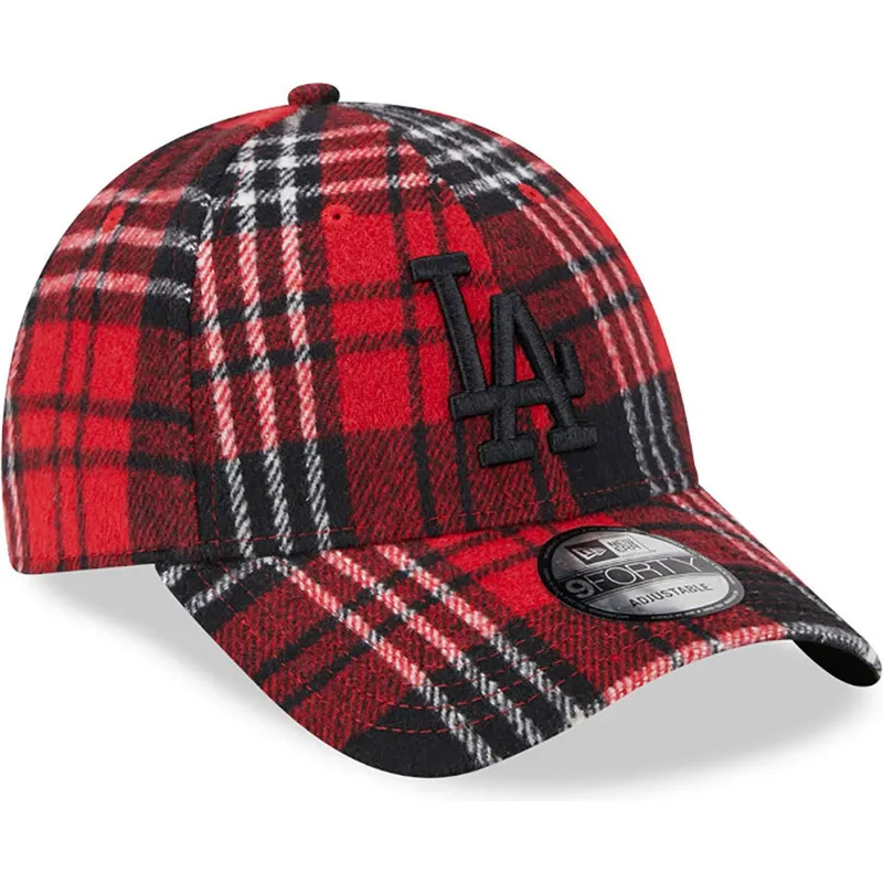 petten-gebogen-rood-verstelbaar-9forty-check-van-los-angeles-dodgers-mlb-van-new-era
