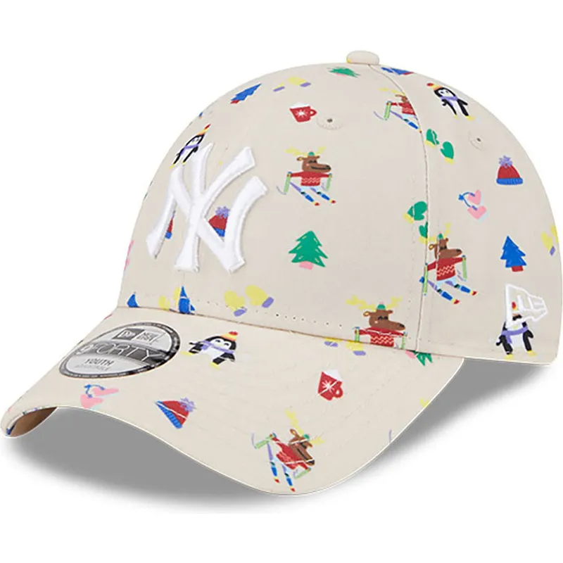 petten-gebogen-beige-verstelbaar-voor-kinderen-9forty-festive-van-new-york-yankees-mlb-van-new-era