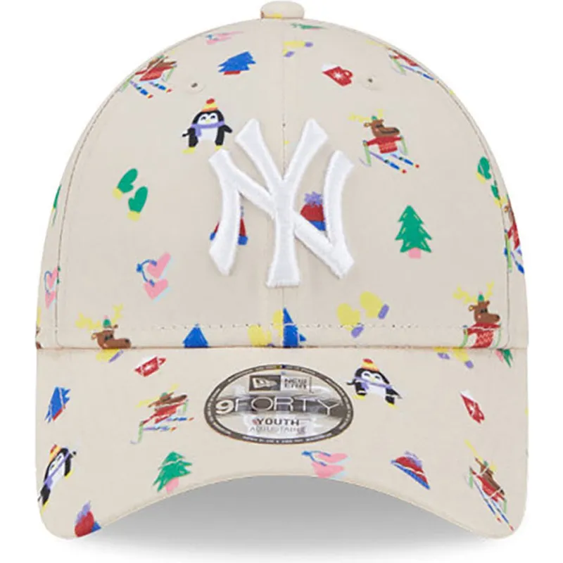 petten-gebogen-beige-verstelbaar-voor-kinderen-9forty-festive-van-new-york-yankees-mlb-van-new-era