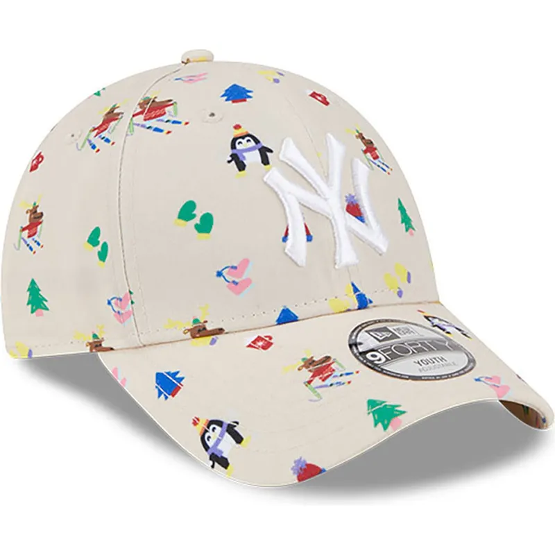 petten-gebogen-beige-verstelbaar-voor-kinderen-9forty-festive-van-new-york-yankees-mlb-van-new-era
