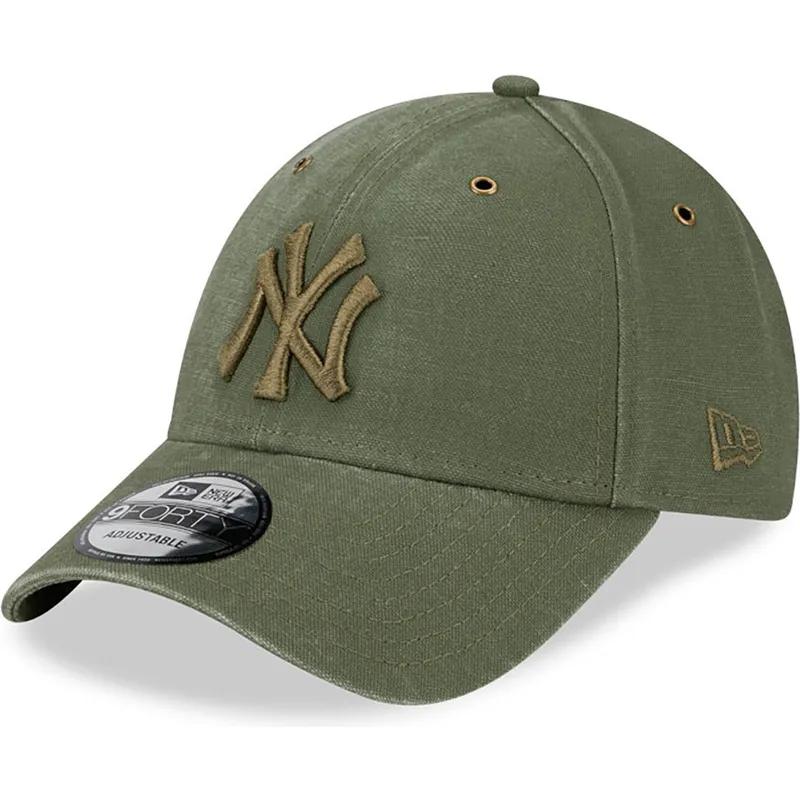 petten-gebogen-groen-verstelbaar-9forty-washed-canvas-van-new-york-yankees-mlb-van-new-era