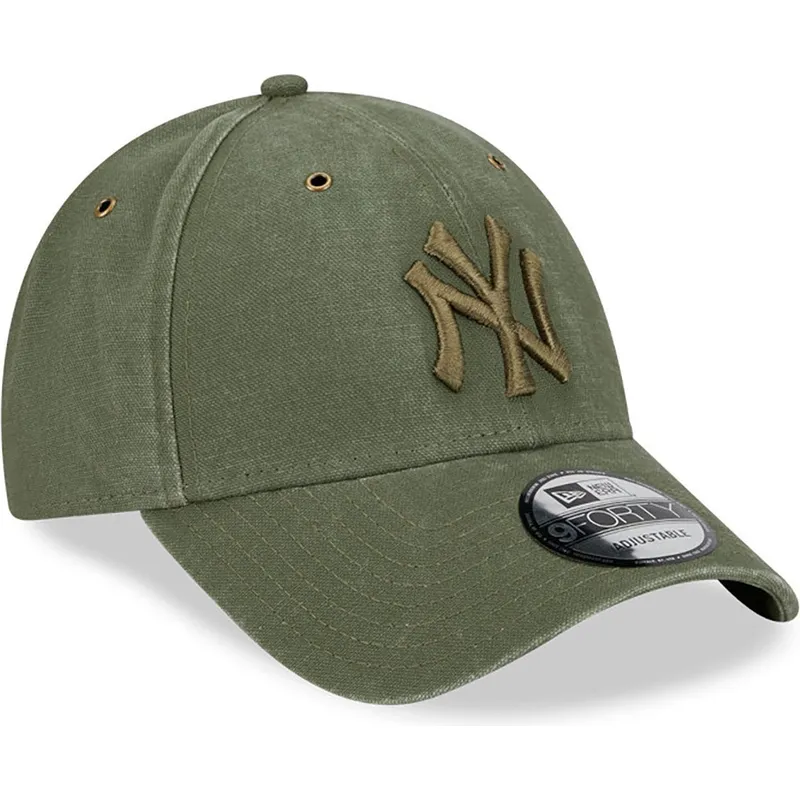 petten-gebogen-groen-verstelbaar-9forty-washed-canvas-van-new-york-yankees-mlb-van-new-era