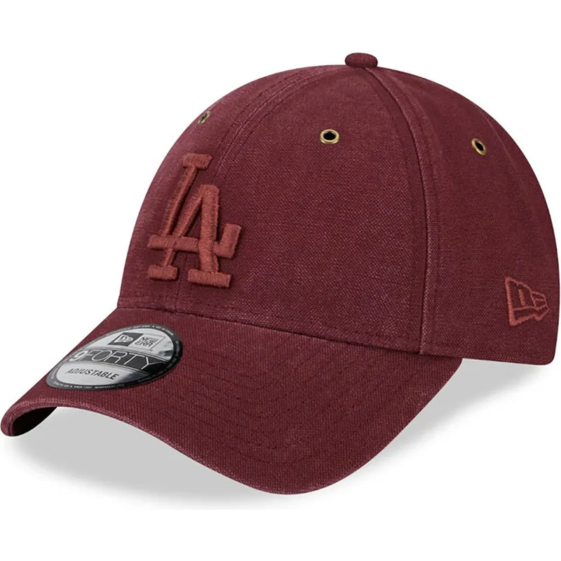 petten-gebogen-rood-verstelbaar-9forty-washed-canvas-van-los-angeles-dodgers-mlb-van-new-era